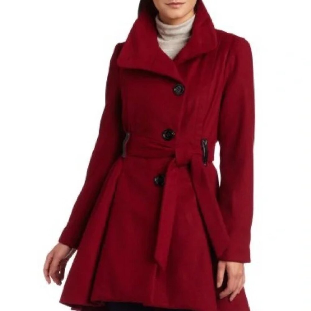 Steve Madden Women’s Burgundy Belted Trench Coat - Satin Lining